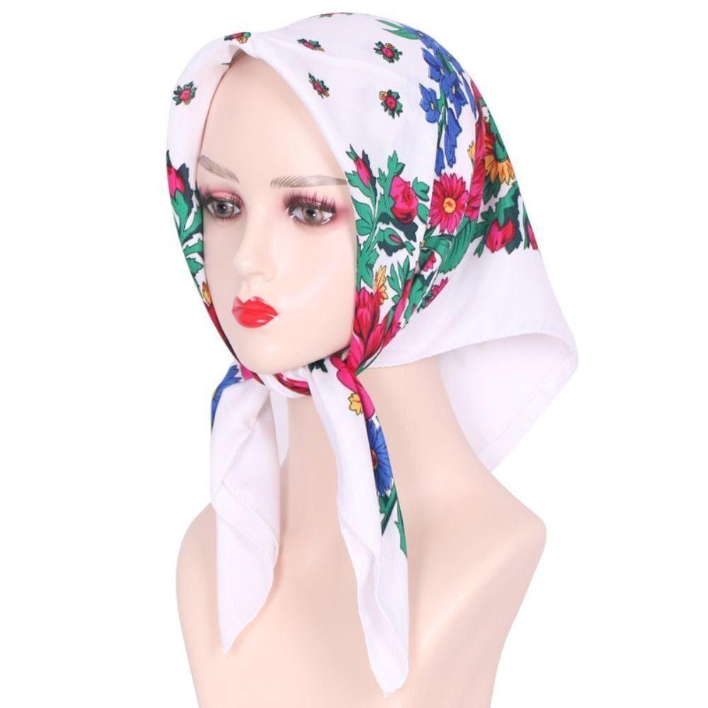 Sunscreen Rose Flower Print Head Scarf Polyester Square Shawl High Quality Headwraps