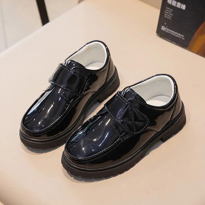Boy Leather Shoe Versatile Children Causal Black Uniform Shoes Fashion Glossy Kids Formal School Flat Shoes Breathable Non-slip