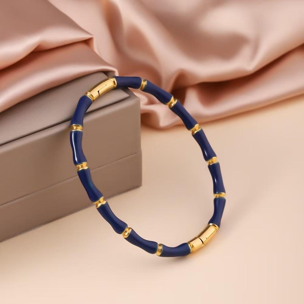 Colorful Bamboo Joint Bangle Stainless Steel Stainless Steel Bangle Enamel Resin Bracelet Fashion