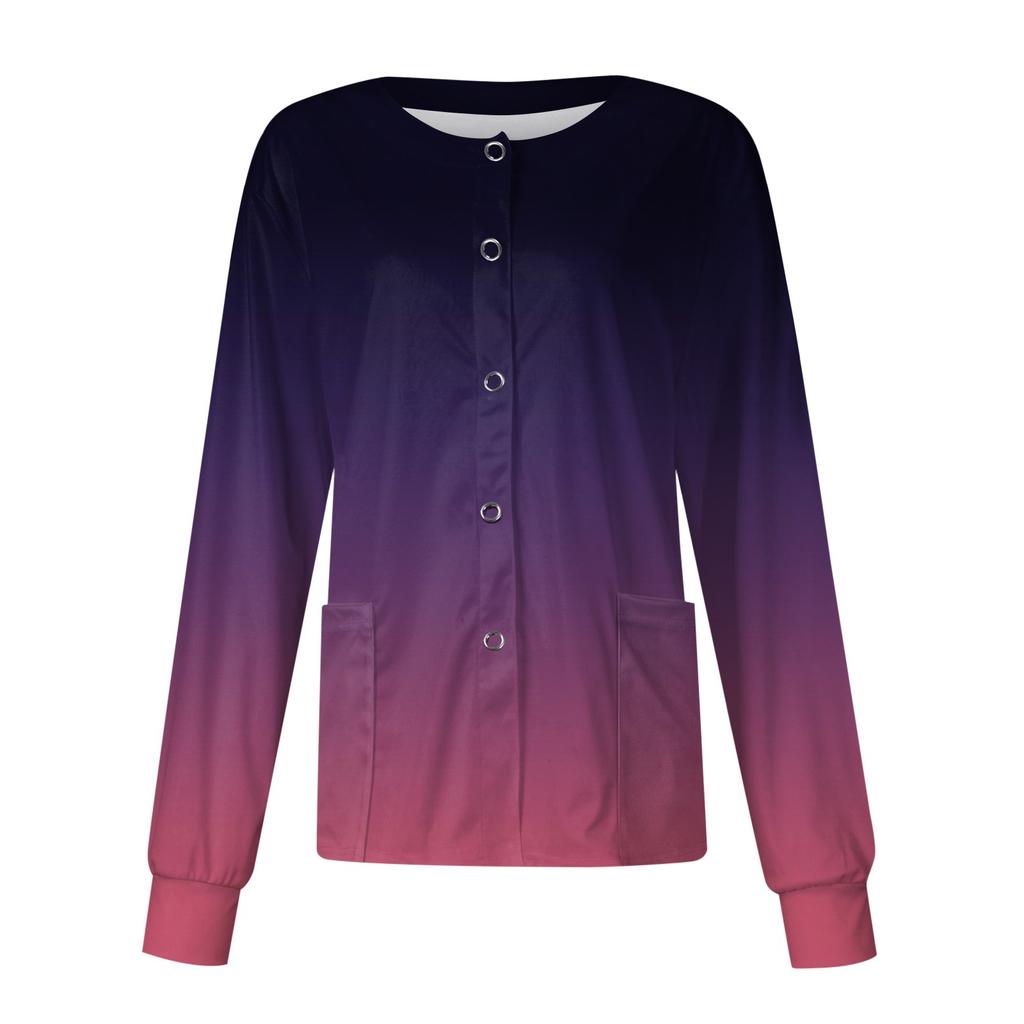 Женский рабочий комбинезон с длинным рукавом и карманом, воротник-стойка с градиентом, однобортный защитный комбинезон, кардиган, куртка, топ