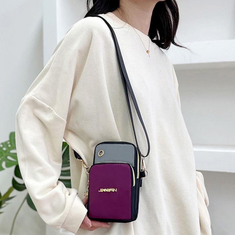Yogodlns Нейлоновая сумка через плечо контрастного цвета для телефона, небольшая сумка через плечо с вертикальной молнией, кошелек-мессенджер, кошелек для монет, карточек