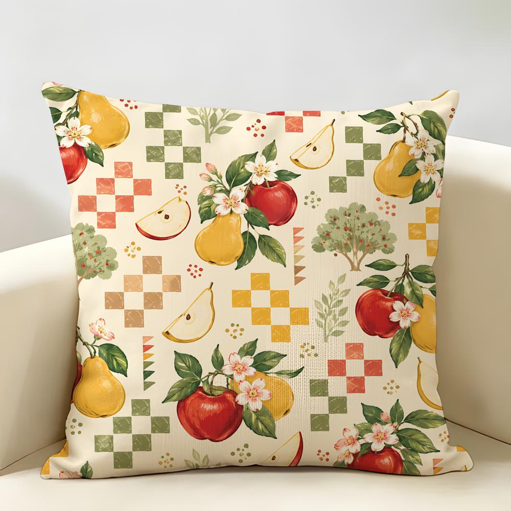 Boho Check Botanical Cottagecore Cushion Cover Natural Linen Organic Fabric DoubleSided Printing Room Sofa Decor Pillow Case