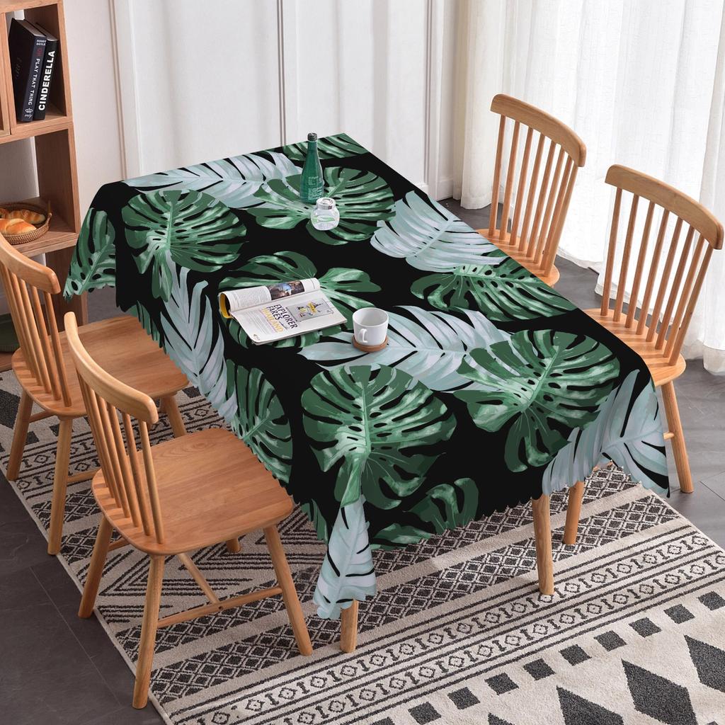 Tropical Palm Leaves Flowers Table Cloth Wedding Party Rectangle Waterproof Reusable Kitchen Tablecloth Camping Patio Decor
