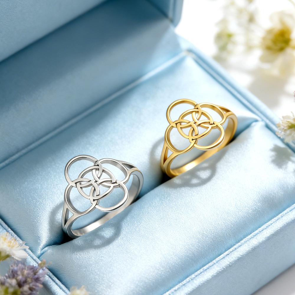 Dawapara Borromean Cross Symbol Stainless Steel Ring Celtics Five-Fold Protection Enlightenment Amulet Religious Gift