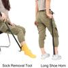 35" Long Handle Shoe Horn for Seniors Unisex Plastic Dressing Aid Stick with Sock Removal Tool Adjustable Extended Stick