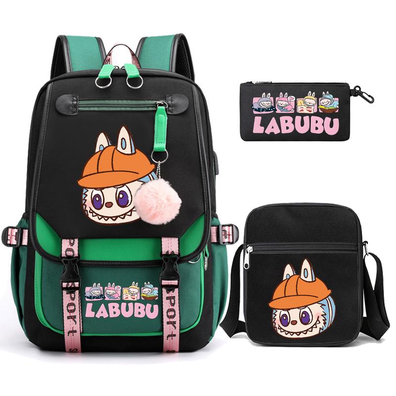 3Pcs/set Cute Printed Backpack with Shoulder Bag Pencil Case Schoolbag Teenager Student Boy Girl Large Capacity Bookbag