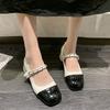 Fashion Shallow Mouth Round Toe Retro Woman Shoes  New Block Heels Mary Jane Shoes Classic Black White Color Matching Women's Pumps