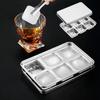 Stainless Steel Ice Cube Tray 6 Cavity Large Whiskey Cubes Mold Fast Release Slow-Melting Whiskey Ice Cube Maker for Cocktails Coffee