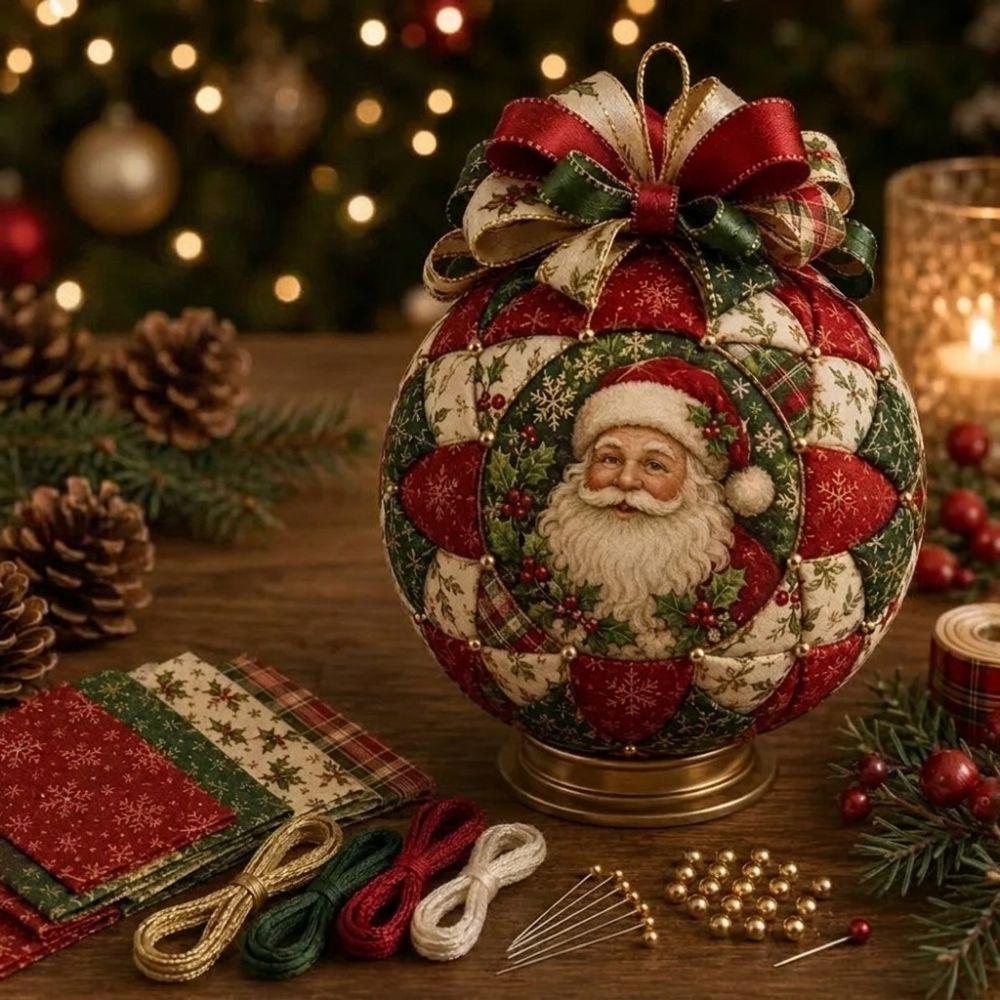 with Bow Christmas Quilted Ornament Set Handmade Santa Quilted Ball Kit Home Craft
