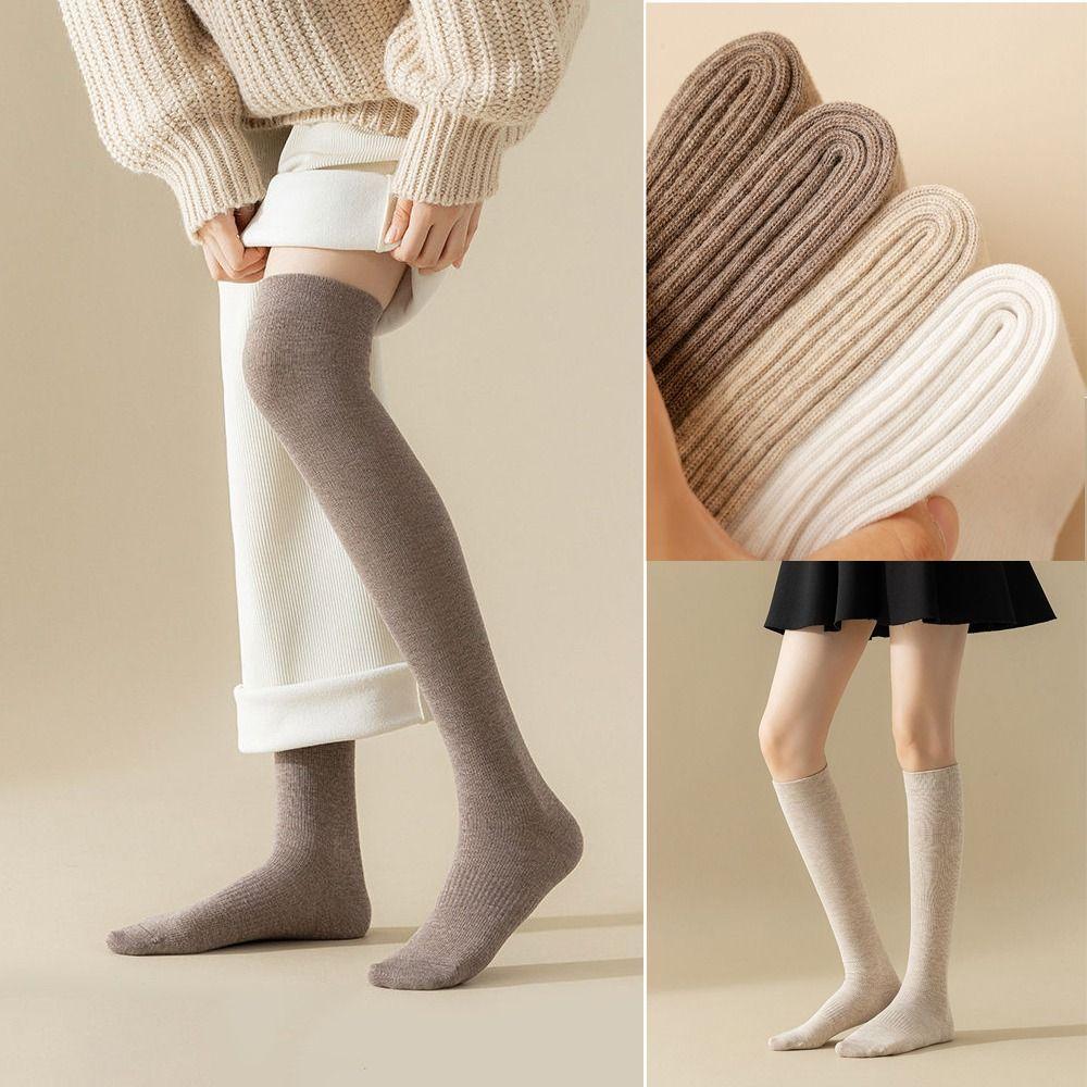 Cotton Stockings Knee High Women Hosiery Solid Color Women Long Socks Ladies Girls