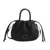French Niche Pleated Handbag 2024 Summer New High-end Drawstring Bucket Bag Versatile Shoulder Messenger Bag