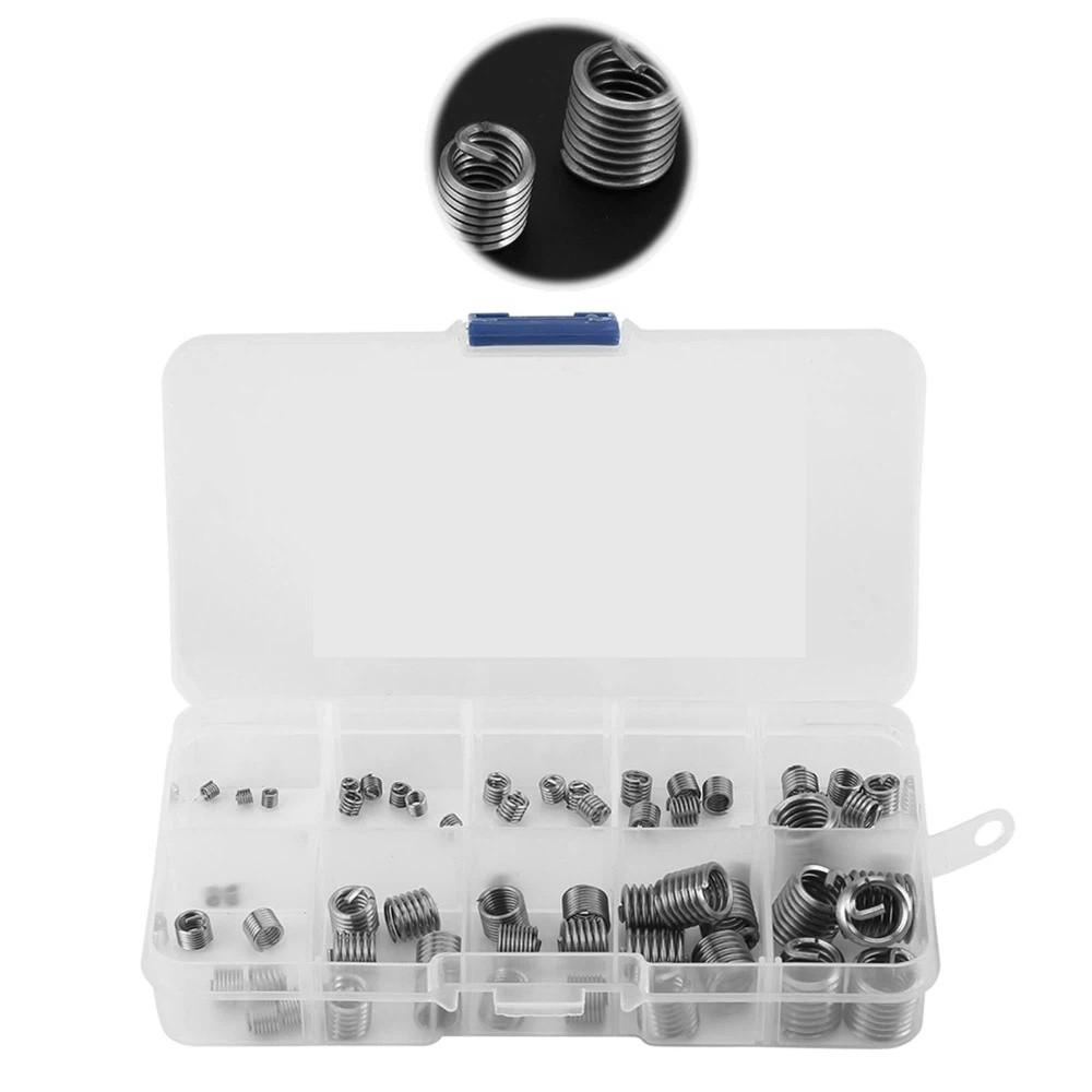 60Pcs 304 Stainless Steel Thread Repair Insert Kit With Storage Case / Plastic Box Steel Sheath Wire Screw Sleeve Kit