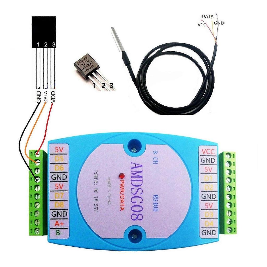 High quality 8CH DS18B20 Temperature Acquisition Module RS485 Modbus RTU...