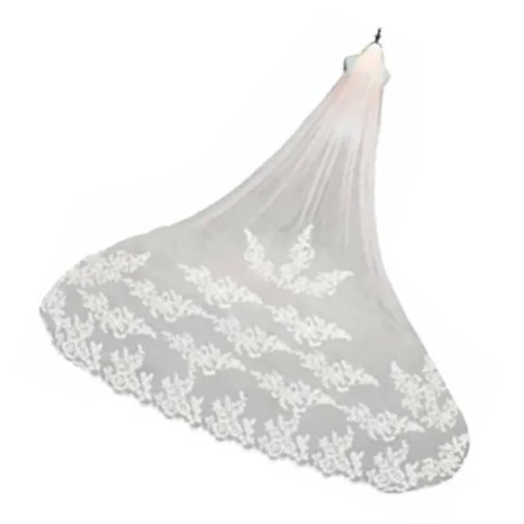 3 Meter Bridal Veil Lace Applique Metal Comb Fixing Ultra Long Bridal Drop Veil for Wedding Ivory