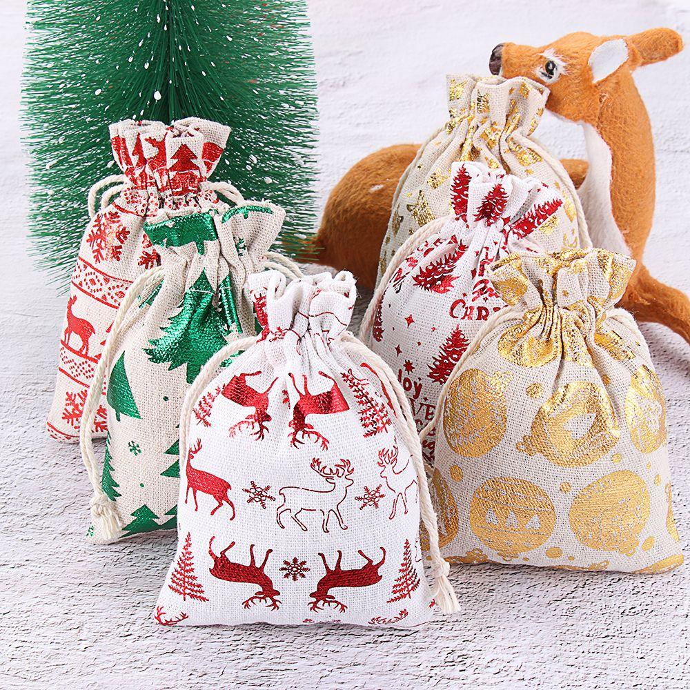 Декор Мешок Снеговик Лось Хранение Еды Веселое Рождество Джут Подарочные Мешки Органайзер для Конфет Мешочек на Шнурке