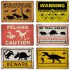 Beware of Raptor Funny Metal Tin Sign Slow Down Sign Garden Home Outdoor Zoo Plaque Dinosaur Warning Sign Vintage Wall Decor