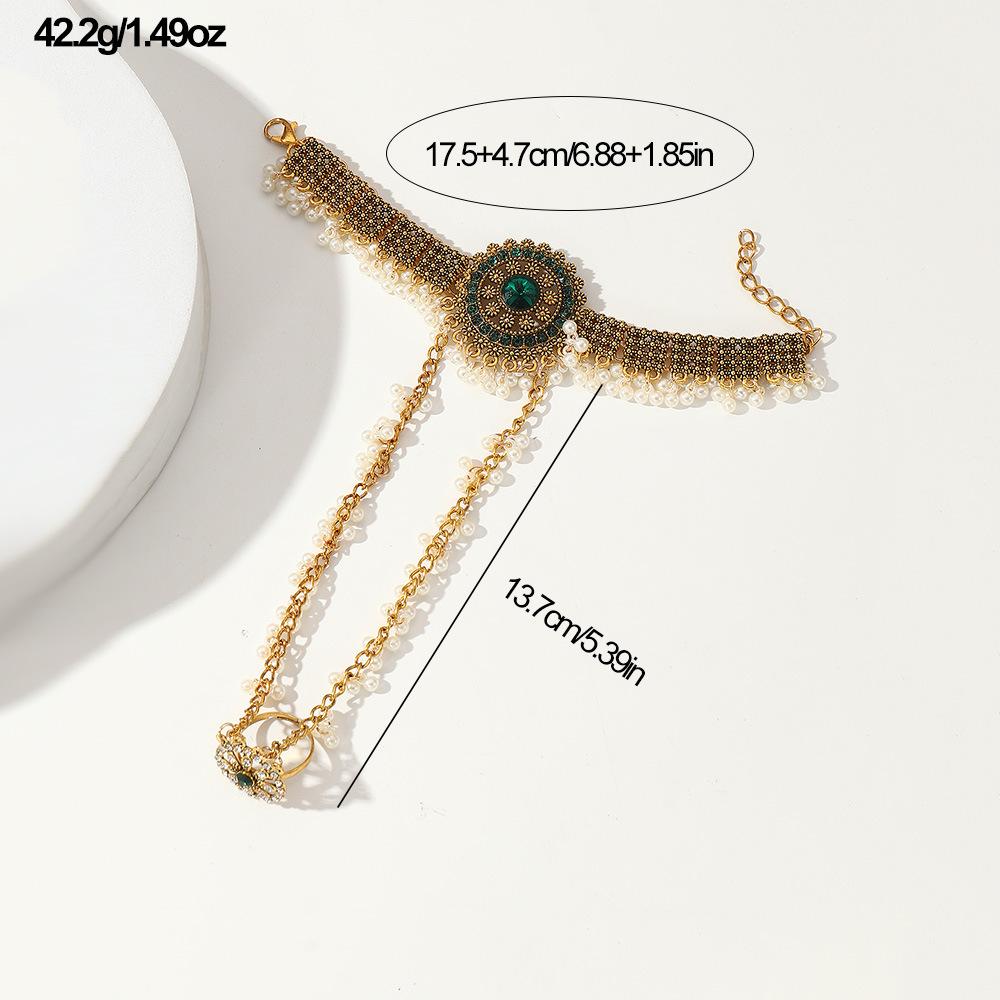 Бохо Ретро Женский Браслет Цельный Золотистый Кристалл Цветок Кольцо на Палец Браслеты Циркон Кисточка Свадебный Этнический Индийский Циркон