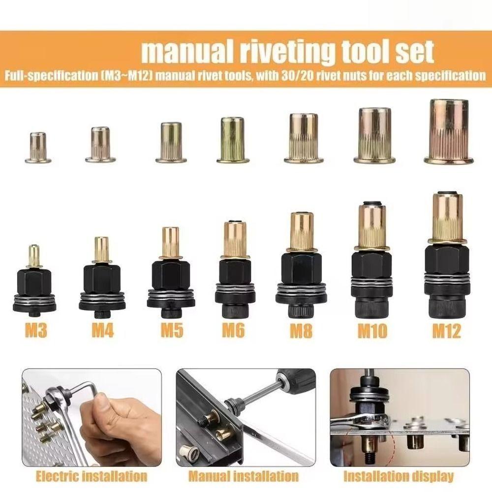 Carbon Steel Threaded Rivet Nut Kit Nut Set Manual Riveter Riveting Tool Rivet Nut Tool  Manual Use