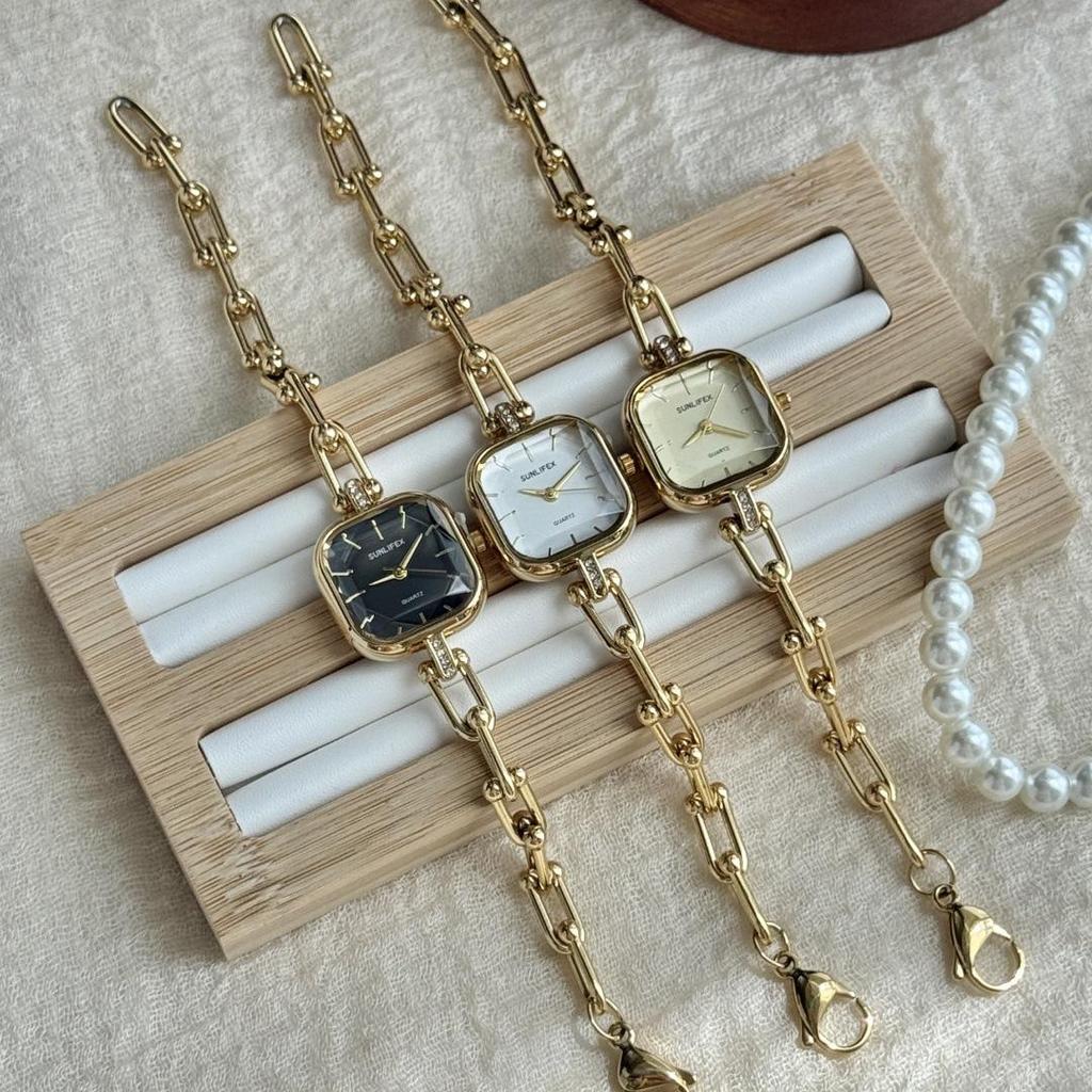 SUNLIFEX Винтажные золотые женские часы-браслет с квадратной цепочкой