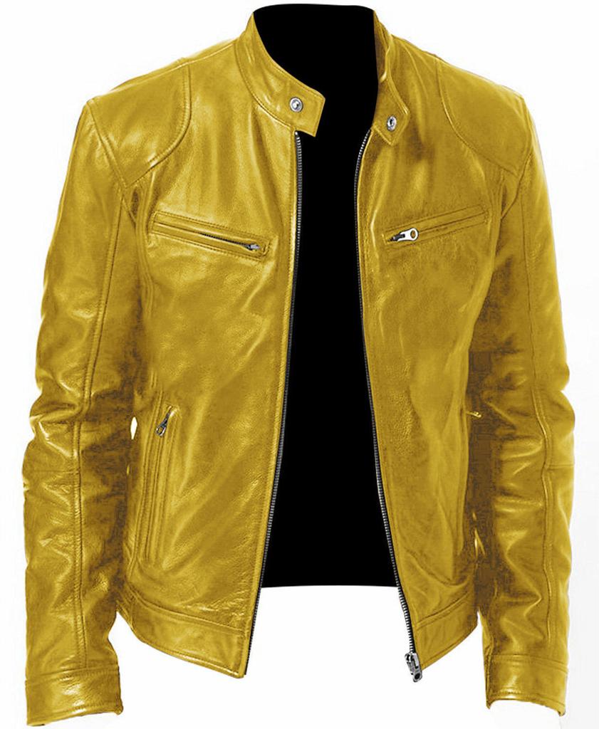 Spot Winter Business Gentleman Warm Zip Cardigan Pocket Decorative PU Leather Jacket Stand Neck Slim Leather Jacket