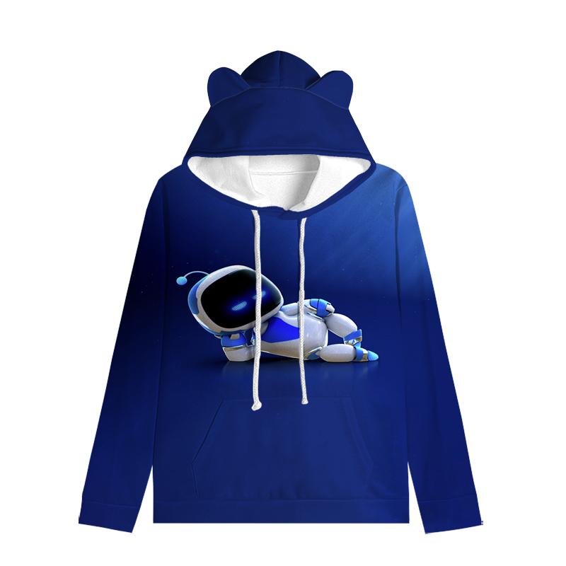 Толстовка с капюшоном «Кошачьи ушки» в стиле астронавта, уличная одежда для детей, пуловер с ушками в космическом стиле, мягкая унисекс-верхняя одежда для малышей
