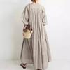 Summer Loose Plus Size Shirt Dress Base Shirt Clean Color Cotton Linen Retro Casual Stand Up Collar Big Swing Dresses