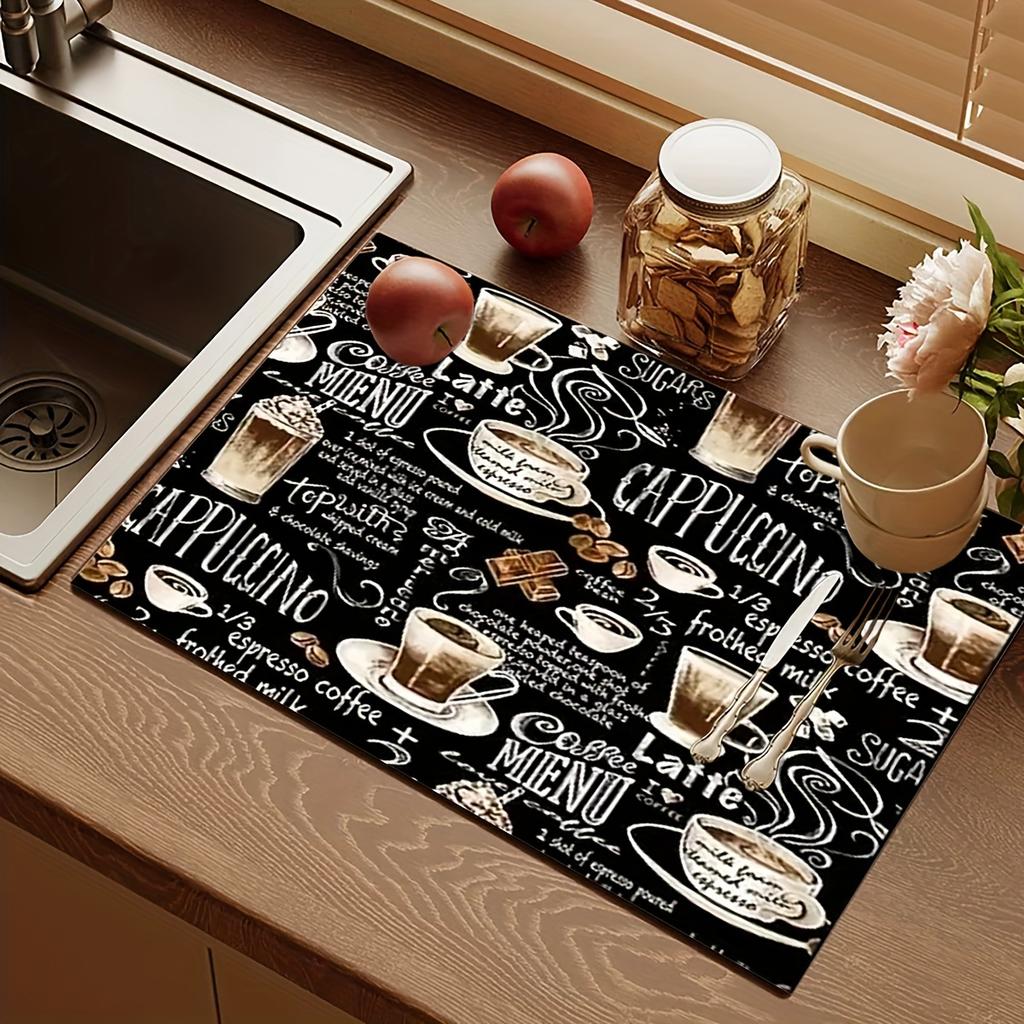 1 dona Rezina Quritish Mat Retro Qahva Idishlari bilan Qahvaxona Restoran Oshxona Gilami Idish-Tovoq uchun Chidamli Diatom Loy Stol Mat Pet Mat Qahva uchun Idishlar