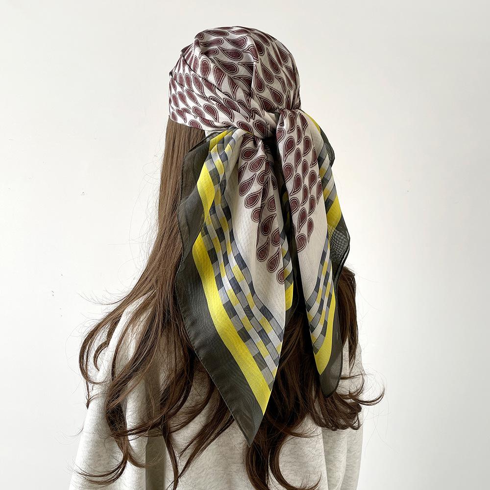 New Spring and Summer Print Big Square Scarf Korean Style Imitation Silk High-end Silk Scarf Women's Headscarf Fashionable Decoration Retro Scarf