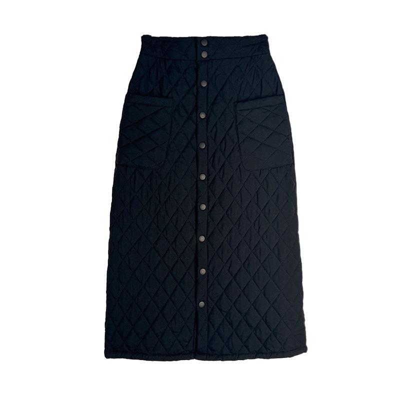 Женская юбка А-силуэта с завышенной талией, очень длинная, ветрозащитная, на пуху, из хлопка - Утепленная, на пуговицах, большого размера, зимний стиль