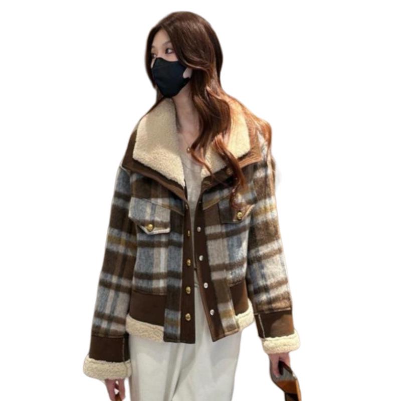 Women's 2024 Winter Korean Plaid Cotton-Padded Jacket - Loose, Casual Lapel Style