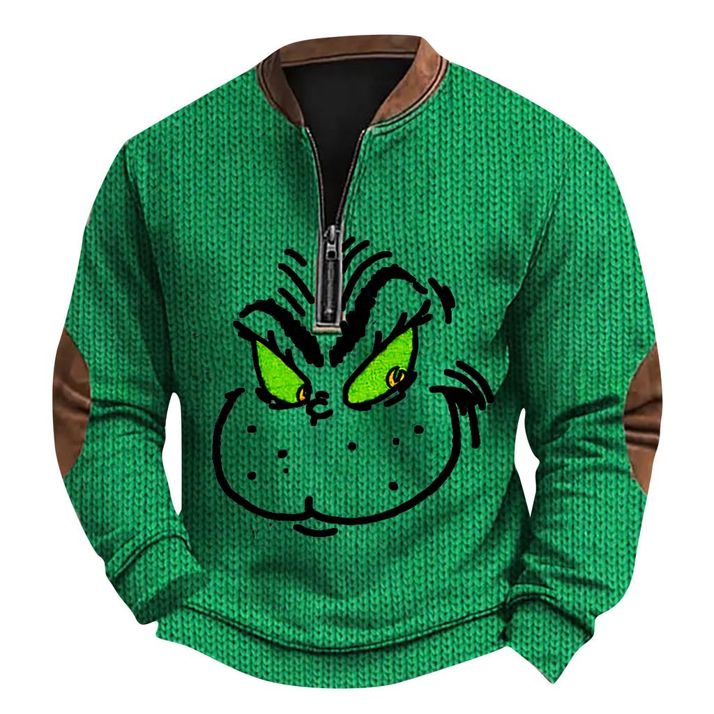 Мужской рождественский свитер на молнии, винтажный вязаный графический свитшот, рождественский пуловер со стойкой