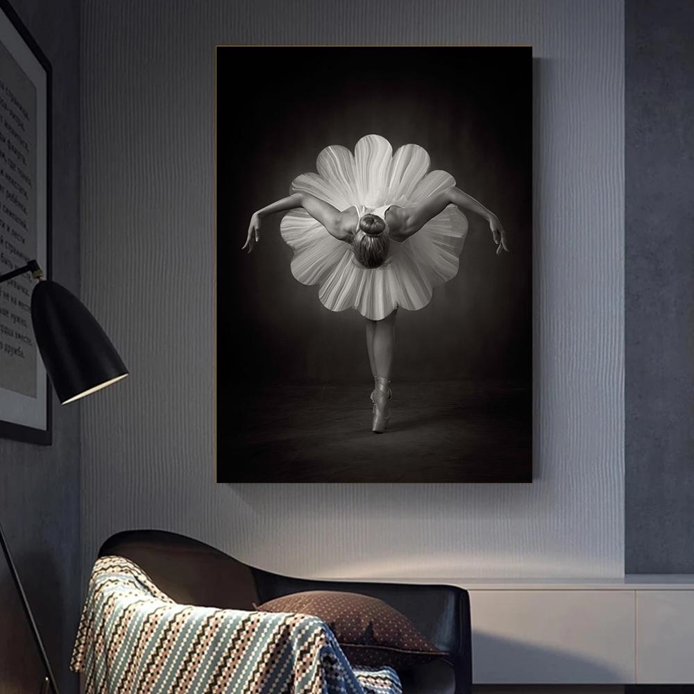 Ballerina Dancer Figure Canvas Paintings On the Wall Art Modern Inspirational Posters and Prints Black and White Ballet Art Pictures Wall Decoration