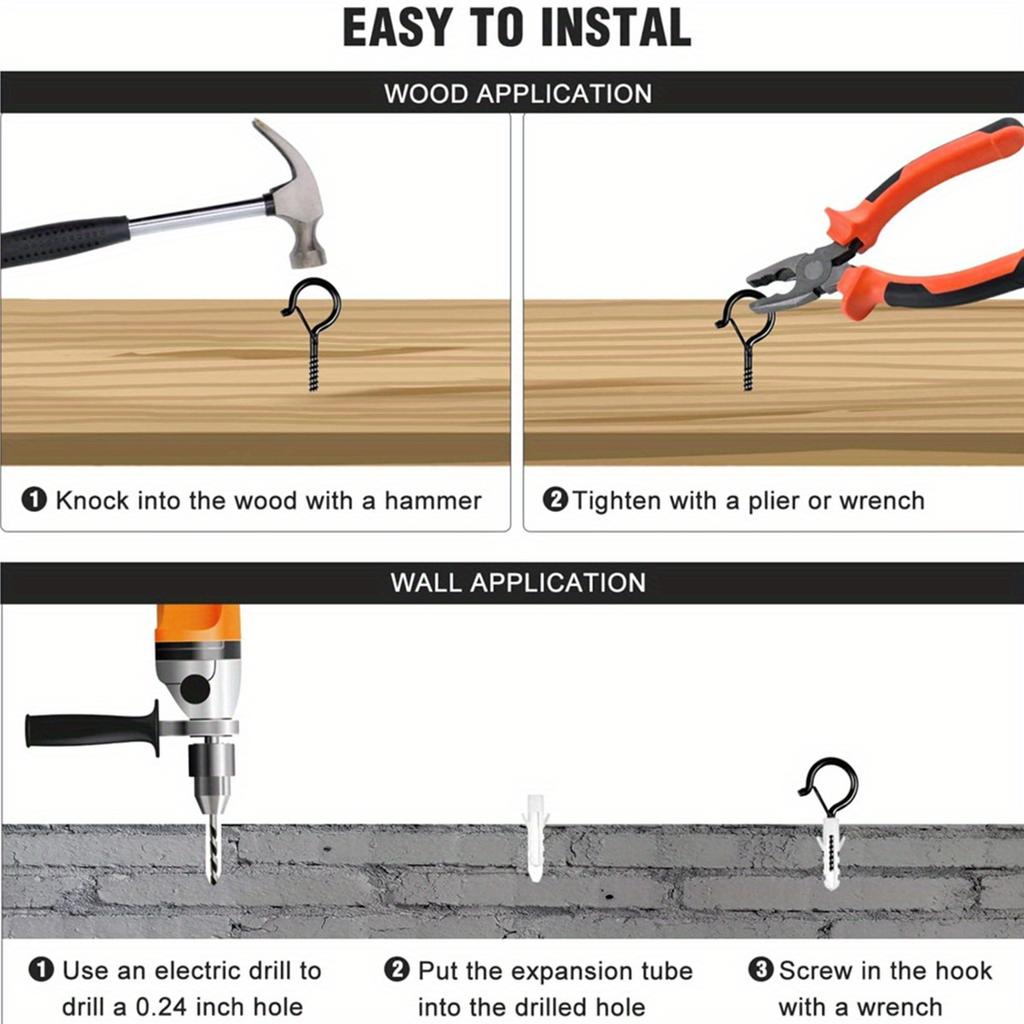 10 шт. Черные крюки-подвесы Q с предохранительной защелкой, ветрозащитные винтовые крюки для подвешивания уличных гирлянд, потолочные крюки для подвешивания растений