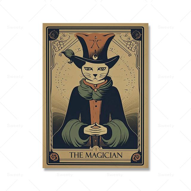 Солнце Луна Любовник Волшебник Таро Кот Богемная Настенная Картина Маслом Ведьма Любовник Подарочная Печать и Плакат