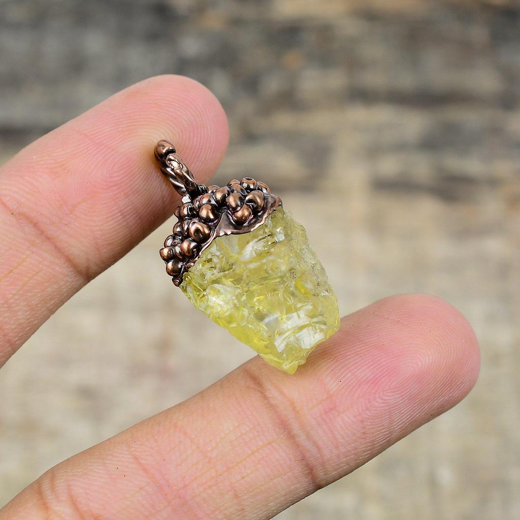 Lemon Quartz Rough Pendant Electroformed Copper Pendant Handmade Electroformed Jewelry Genuine Gemstone Pendant Copper Jewelry Gift For Him
