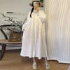 Весенние тонкие однотонные плиссированные женские платья повседневные винтажные оборки воротник свободные белые женские платья