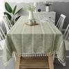 Table Cover Cotton Linen Tablecloth Stripe Tassel Stain Resistant Dust-Proof  for Kitchen Dinning Tabletop Decoration Rectangular
