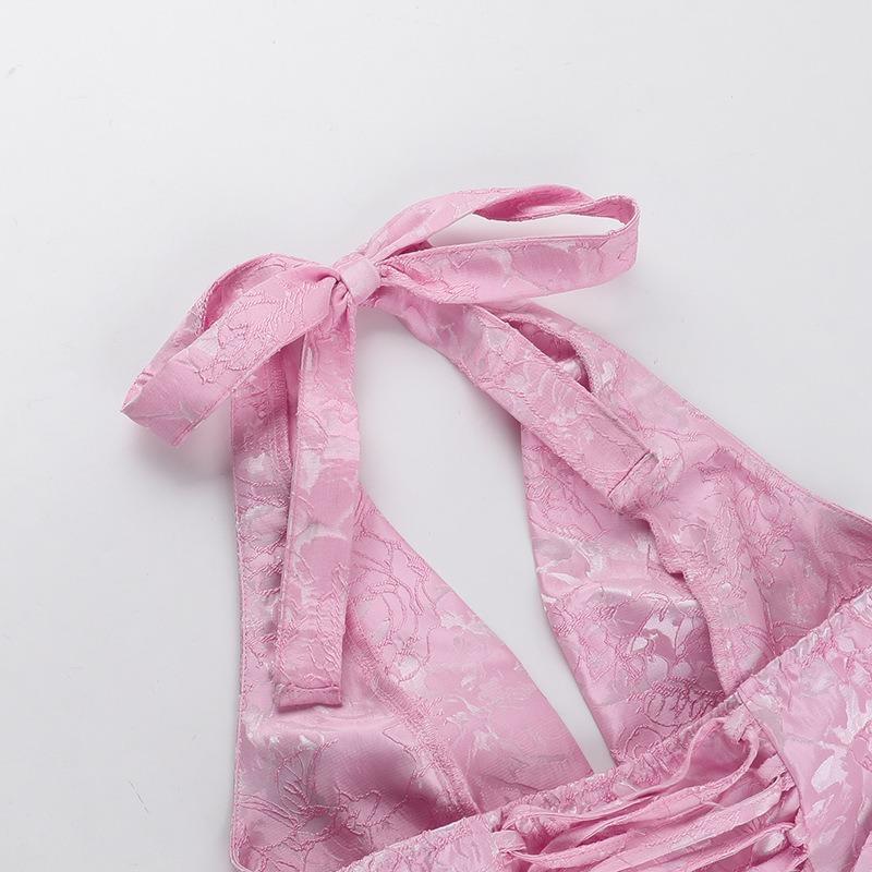 Spring Women's Fashion Is Sexy Slim Jacquard Halter Bow Dress