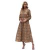 Осенне-зимнее женское клетчатое платье с разрезом на талии, средней длины, с длинными рукавами