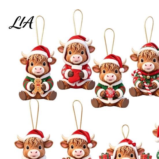 Lightweight Wood Christmas Decor Wooden Highland Cow Ornament, 2D Cute Hanging Unique Tree Ornaments with String, Farmhouse Animal Holiday Party