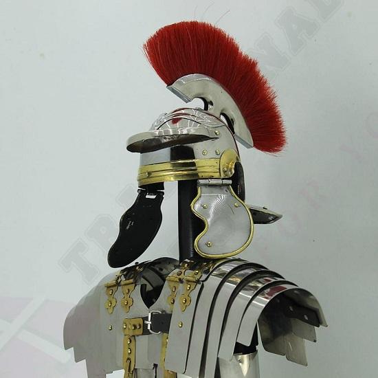 Roman Legionary Helmet with Stand & Medieval Lorica Segmentata LARP Jacket