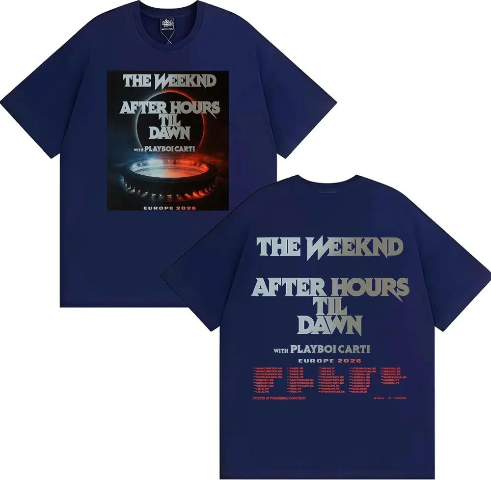 The Weeknd After Hours Til Dawn x Playboi Carti Тур по Европе 2026 Дата Тур Футболка Унисекс Повседневная 100% Хлопок Футболка с коротким рукавом