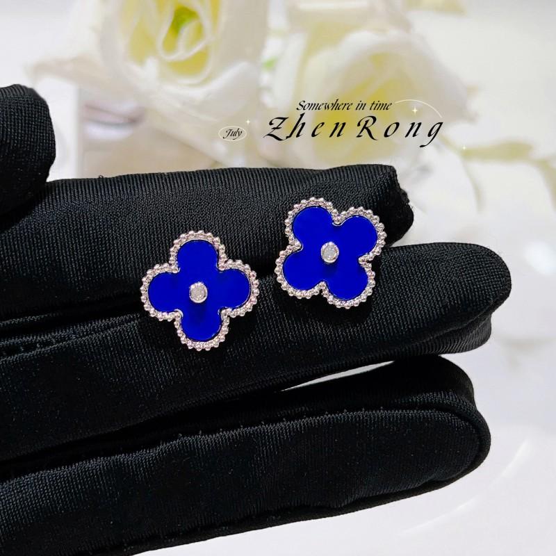 Womens Malachite Clover Jewelry Set Blue Agate Earrings Necklace Bracelet Vintage Style