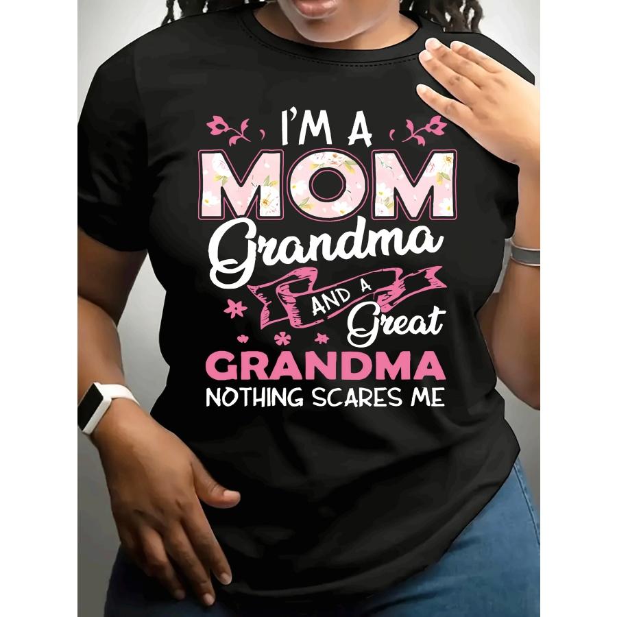 Funny Grandma Tee Funny Mother's Day Gift Women's Vintage Graphic T-Shirt with Pink Lettering Floral Stars Casual Round Neck Top