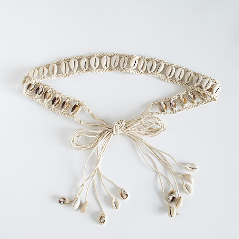 Handmade Leather Boho Waist Belt With Shell Decorations For Casual Wear