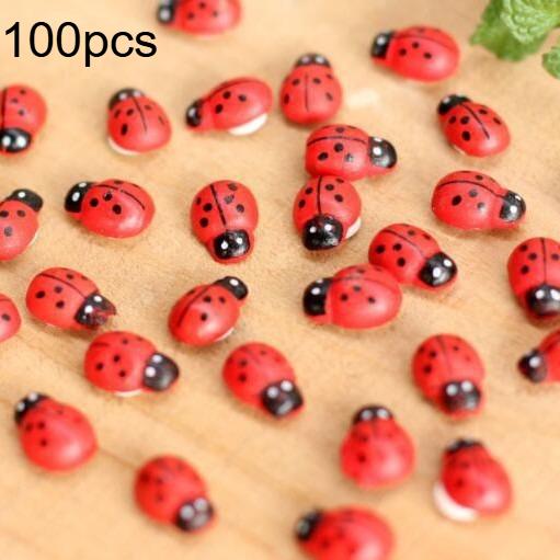 50/100pcs Mini Wooden Ladybugs, Red, with Stickers, for DIY Handicraft, Card Making, Garden Party Decor, Room Decoration