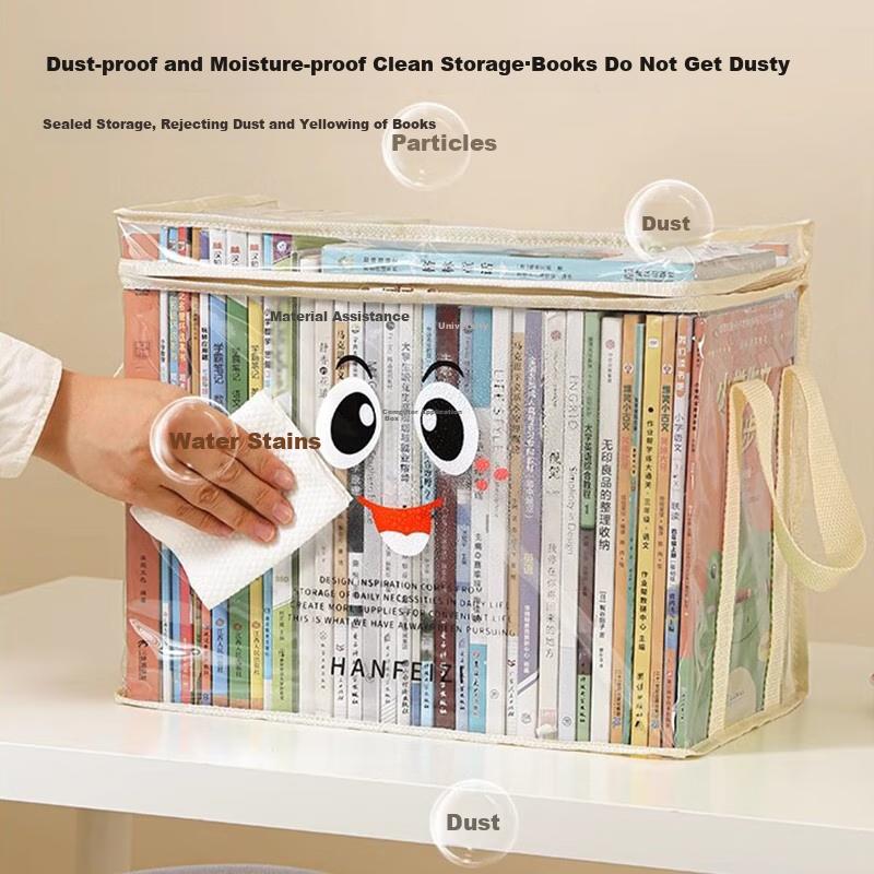 Book Storage Box, Book Organizer for Old Books And Students, Classroom Bookshelf, Dustproof Transparent Moisture-Proof Bag for Moving, Large Capacity