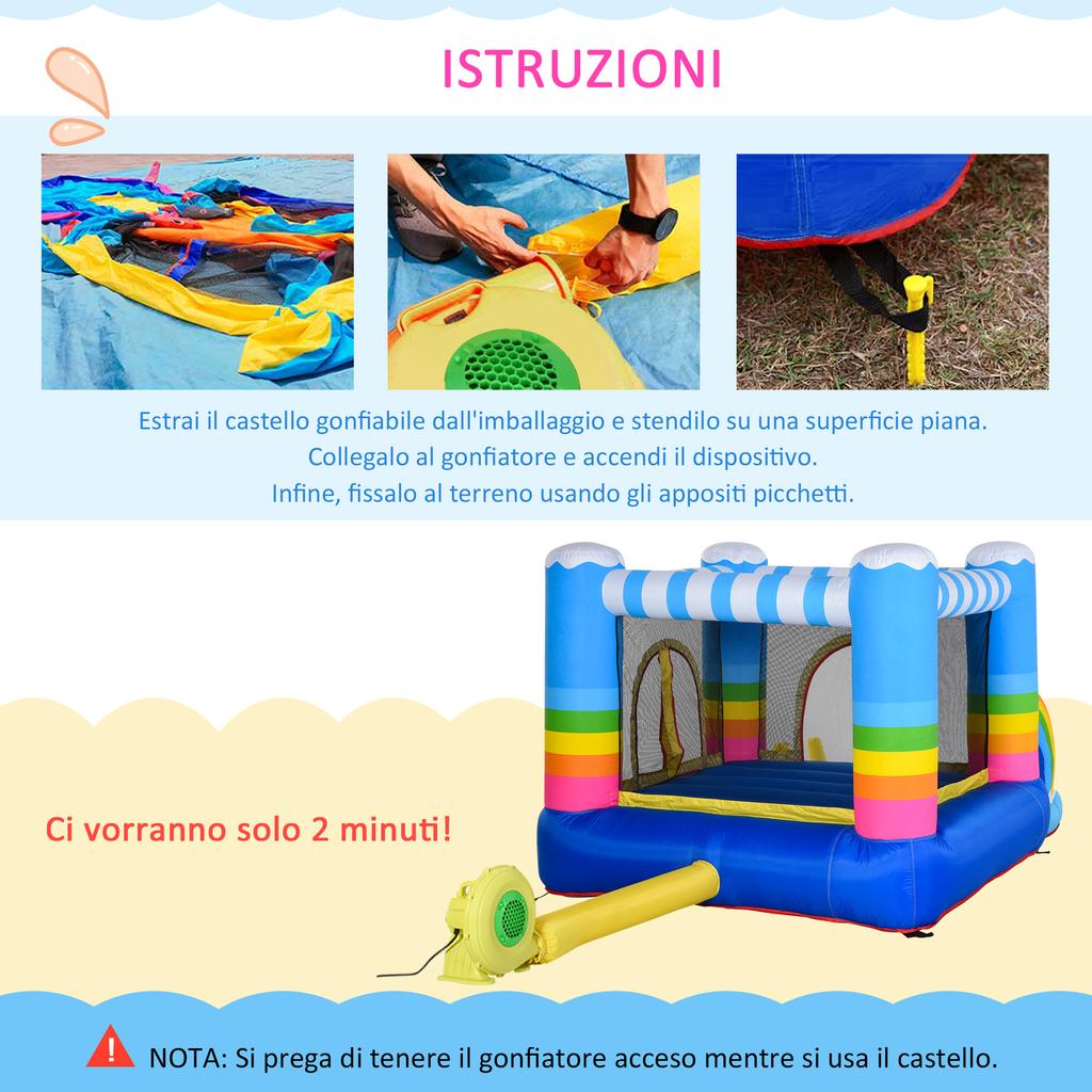 Inflatable Bouncy Castle for Children with Trampoline and Pool, Electric Pump Included 280x170x155cm, Multicolour