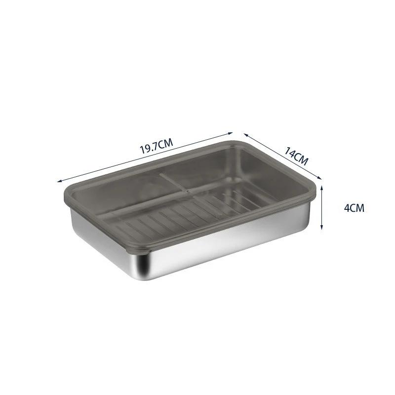 304 Stainless Steel Food Storage Tray Fresh-keeping Box with Sealed Lid Sausage Fruit Dish Frozen food Organizers Food Container