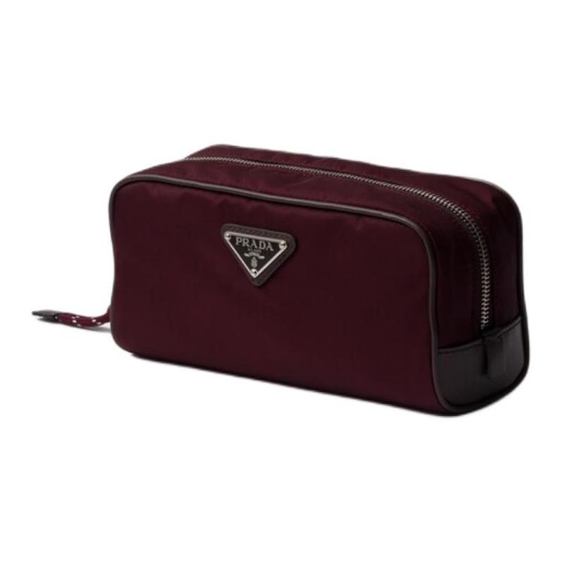 Prada Speedrock Enamel Metal Triangle Logo Nylon Clutch Men's Burgundy